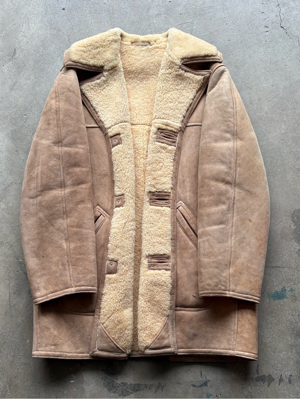 Nordstrom Tan Suede Shearling Coat with Cream Lining
